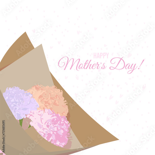 Delicate carnations against a background of lightness and warmth, a card illustration that embodies the love and appreciation for the most dear mom