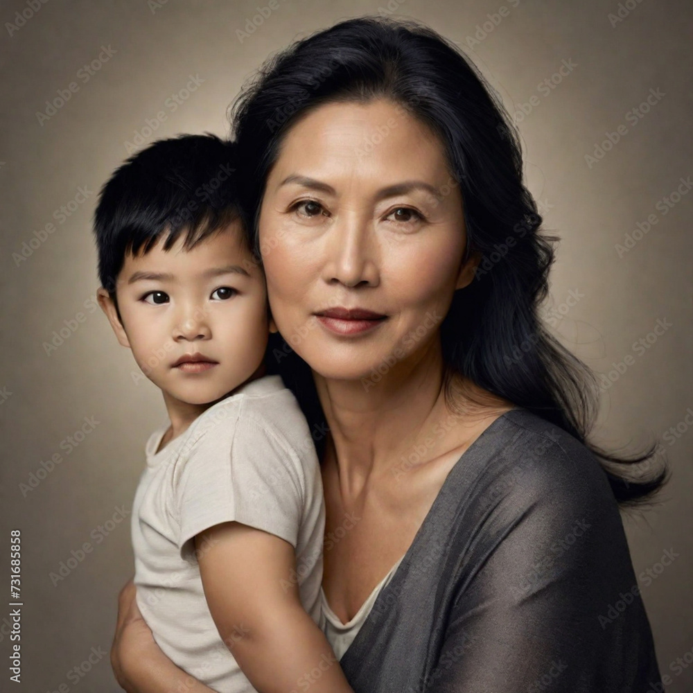 Mother and child pose side by side. Mother's day concept Mother and child pose side by side. Mother's day concept