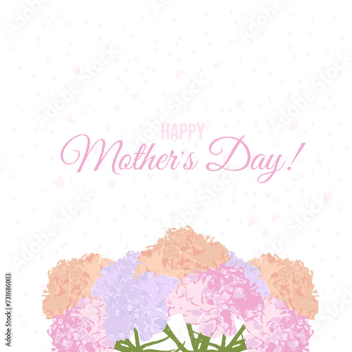Delicate carnations against a background of lightness and warmth, a card illustration that embodies the love and appreciation for the most dear mom