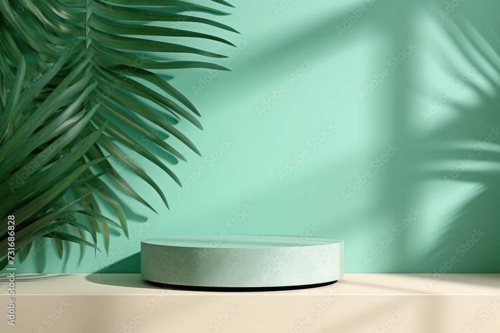 Minimalistic tropicalthemed cosmetic product display. Minimalistic tropicalthemed cosmetic product display.