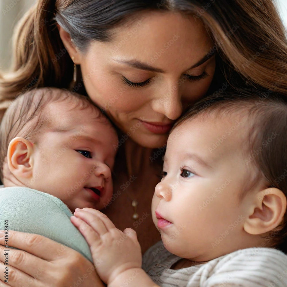 Mother and child pose side by side. Mother's day concept Mother and child pose side by side. Mother's day concept