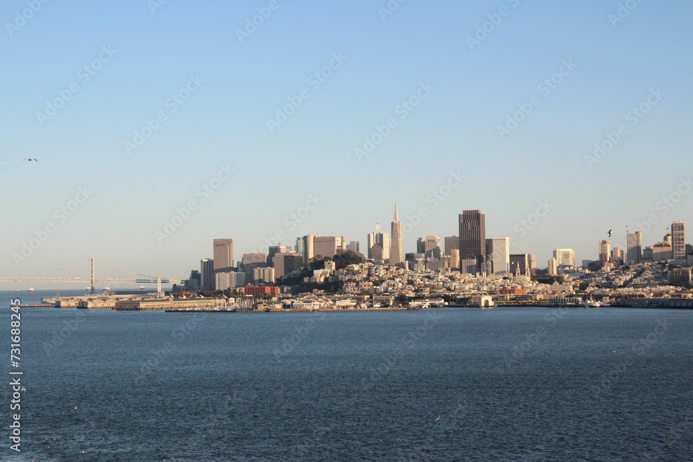 Aerial view of cityscape San Francisco surrounded by buildings
