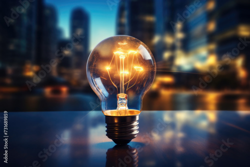 Innovation Concept: Light Bulb Illuminating the City Night