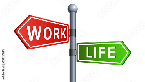 Street direction sign work and life vector isolated on white background. Conceptual illustration.