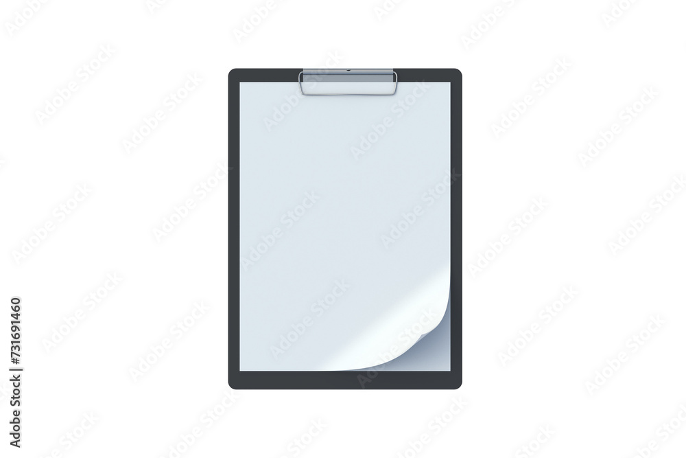 Clipboard with curved page isolated on white background. Top view. 3d render Clipboard with curved page isolated on white background. Top view. 3d render