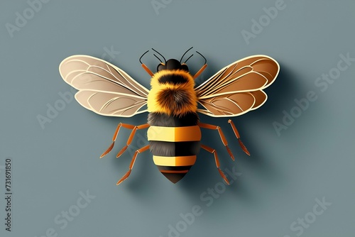 AI generated illustration of a bee on a blueish-grey background, paper art photo