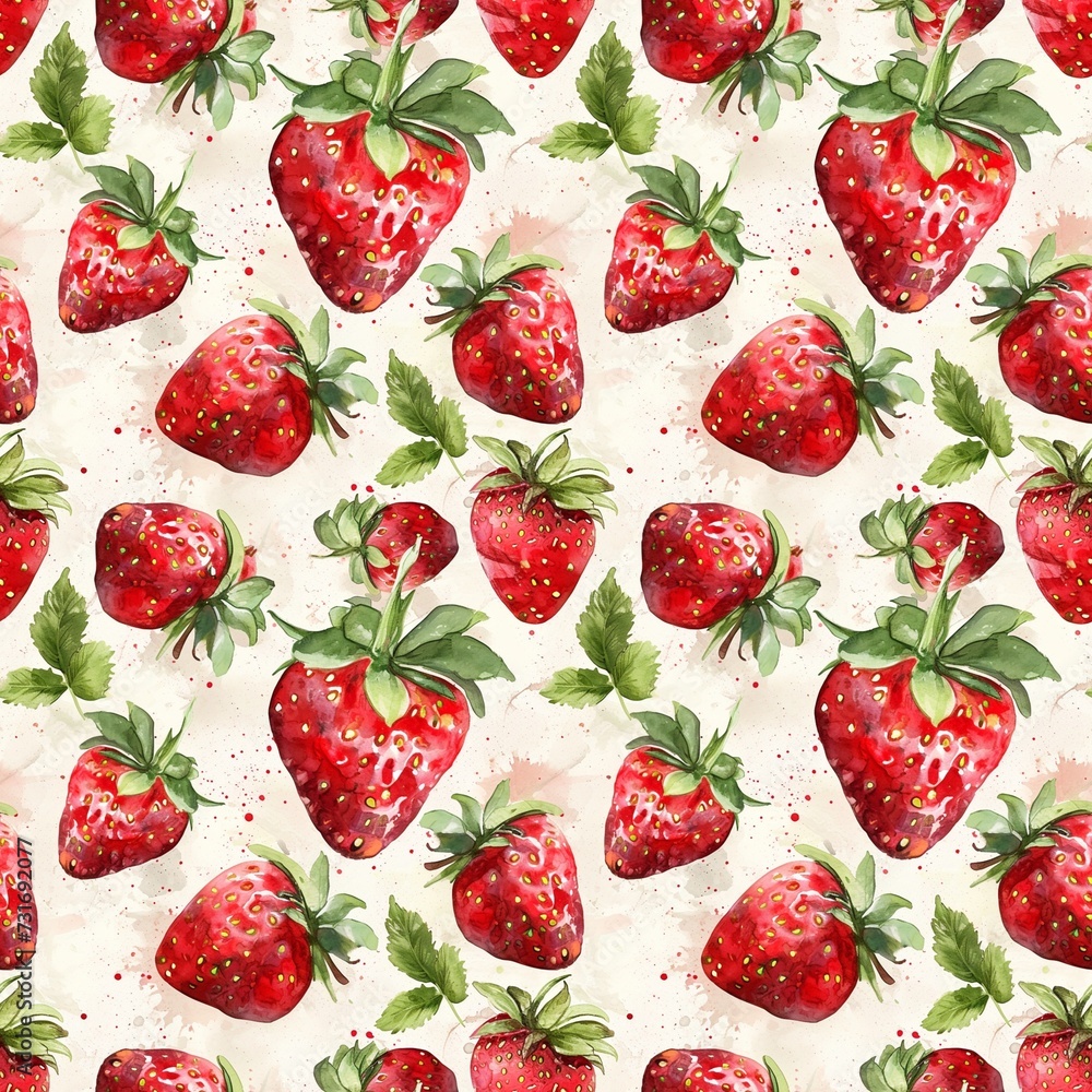 Seamless watercolor pattern with strawberries on a white background. Background with red berries. Seamless watercolor pattern with strawberries on a white background. Background with red berries.