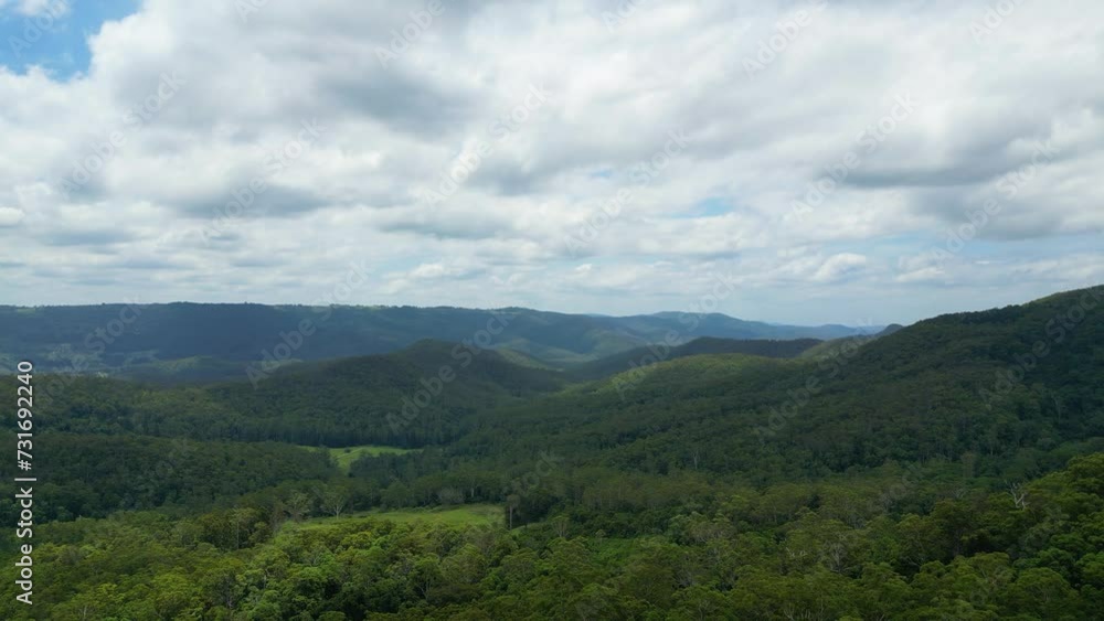 Drone view over forested hills in Springbrook National Park Drone view over forested hills in Springbrook National Park