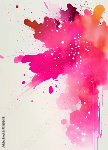 Abstract watercolor painting of a white background with flecks of pink paint scattered throughout
