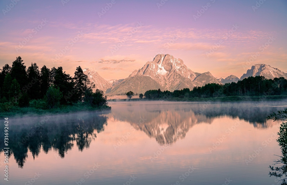 Landscape of the Grand Teton National Park during a beautiful sunset