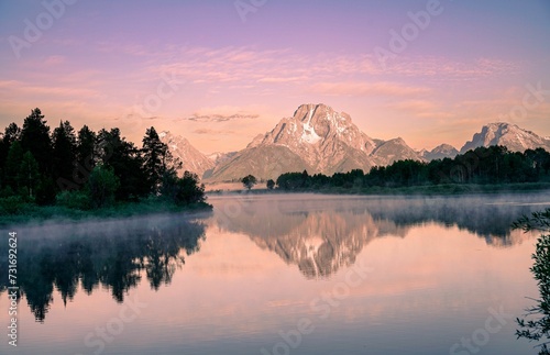 Landscape of the Grand Teton National Park during a beautiful sunset