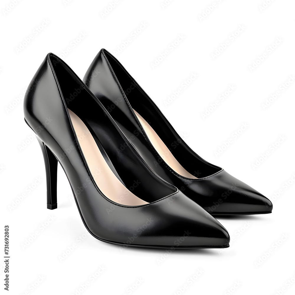 Black high-heeled shoes isolated on a white background. Generative AI. Black high-heeled shoes isolated on a white background. Generative AI.