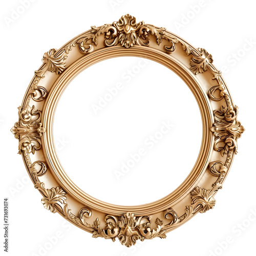 Gold vintage circle frame isolated on transparent background.