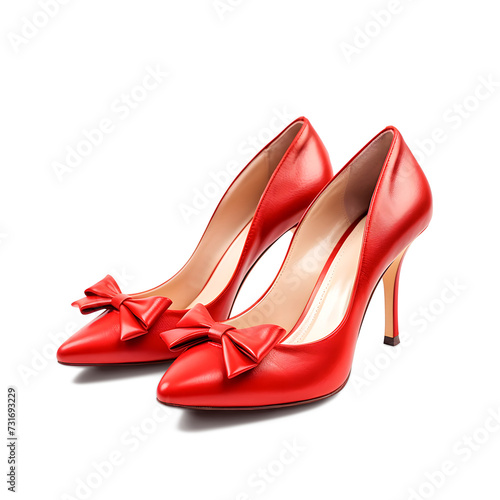 Red high-heeled shoes isolated on a white background. Generative AI.