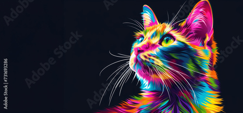 cat in vibrant colour vibes. abstract background with cat. cat face with paint splash art. Colorful cat with abstract floral background. Vector illustration for your design © Nataliia_Trushchenko