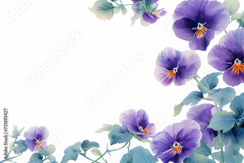 Beautiful delicate purple pansy or viola tricolor on a white background. Greeting card, invitation floral design. Copy space. photo