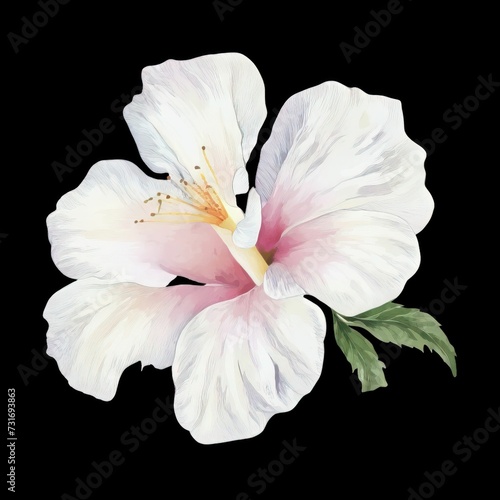 AI generated illustration of a beautiful watercolor white hibiscus flower on a black background