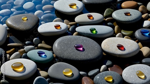AI generated illustration of A stack of colorful stones with different sizes