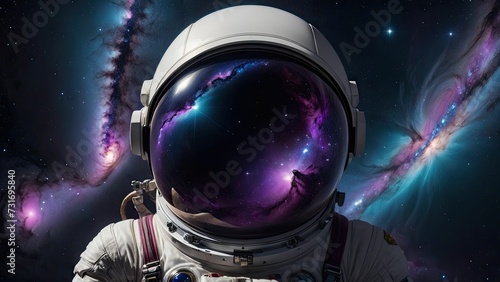AI generated illustration of a space-suited astronaut standing in space