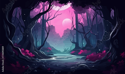 fantasy forest vector flat minimalistic isolated illustration