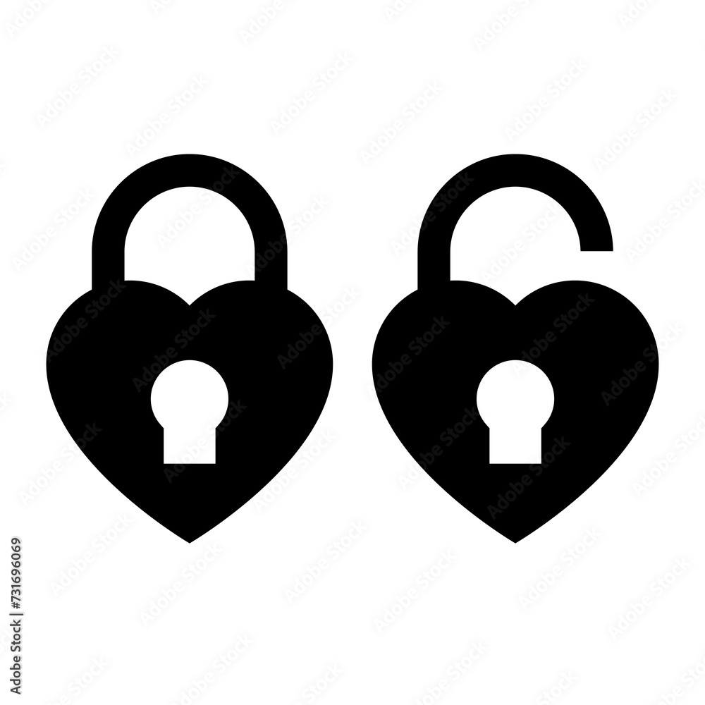 Heart lock and unlock icon closed. Flat vector stock illustration ...