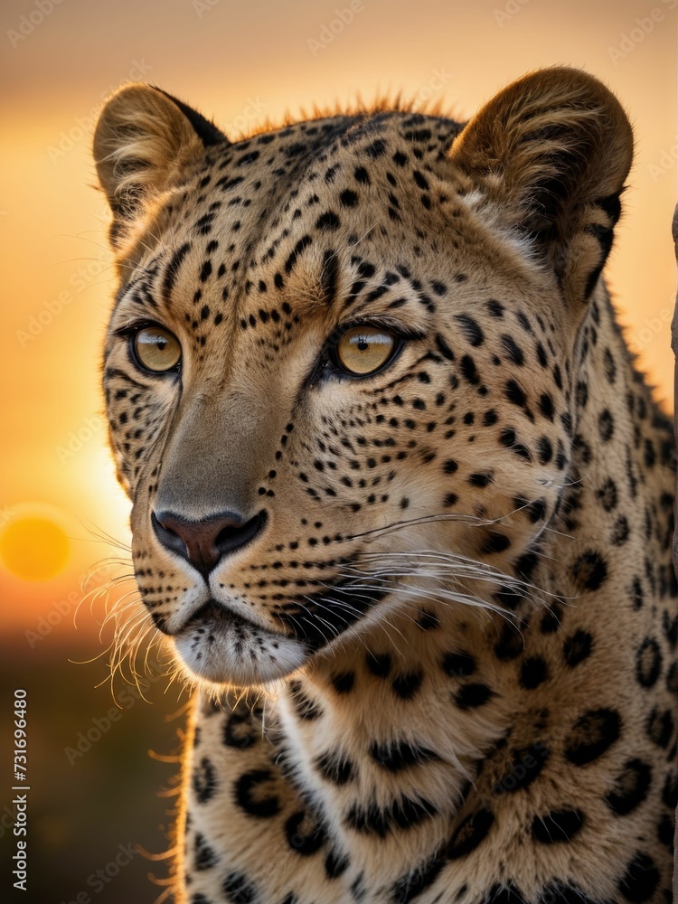 Fototapeta premium AI generated illustration of a majestic leopard stands in a tranquil grassy field