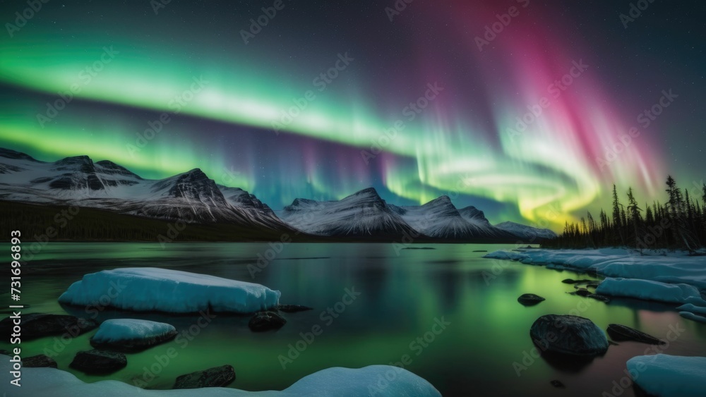AI generated illustration of the Aurora Borealis lighting up the night sky