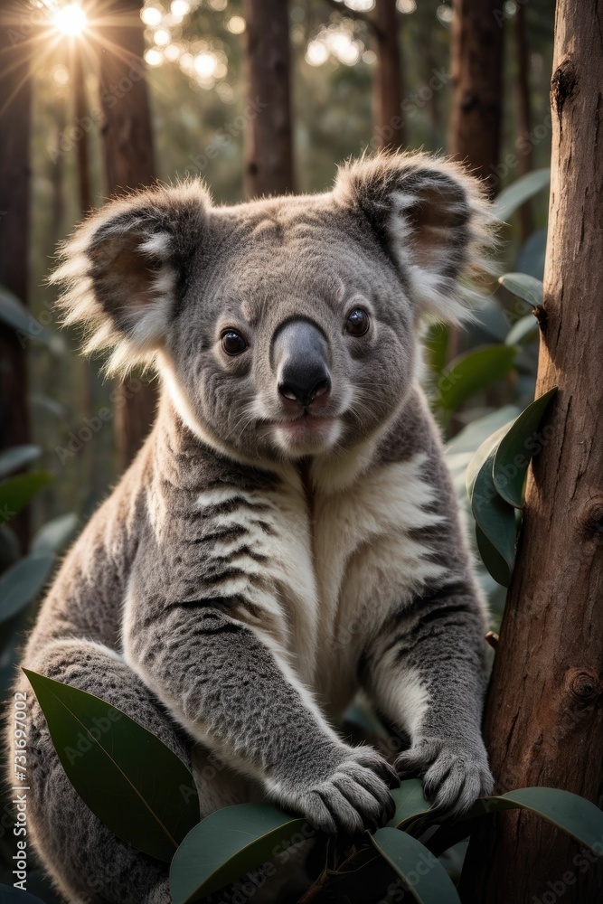 Fototapeta premium a koala bear is sitting on a tree limb in a forest
