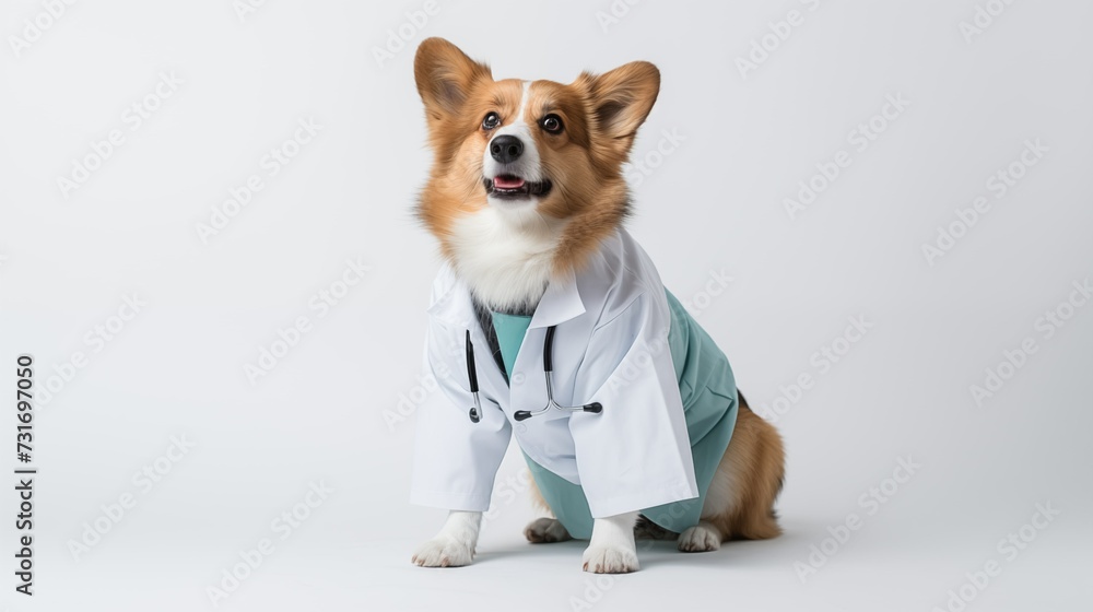 dog, Pembroke Welsh Corgi dog in doctor gown