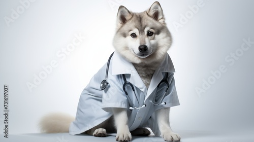 dog, Norwegian Elkhound dog in doctor gown photo