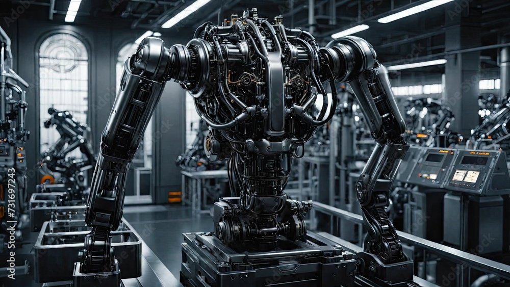 An AI illustration of An AI illustration of an industrial robot is in the factory where it works for An AI illustration of An AI illustration of an industrial robot is in the factory where it works for