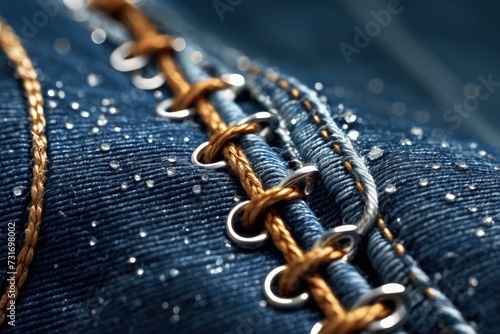 AI generated illustration of a closeup of denim fabric with stitching detail photo