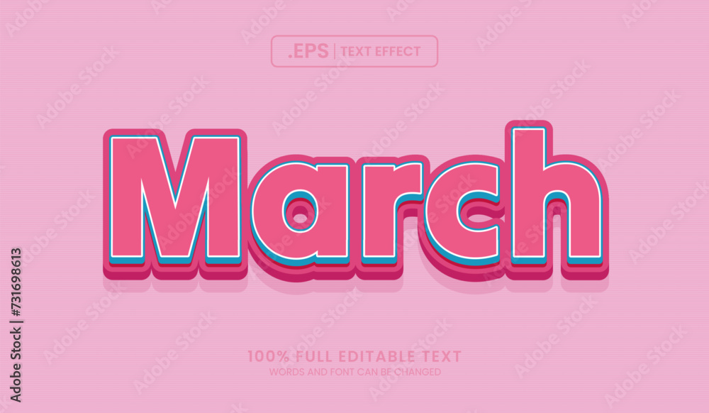 Design editable text effect, march 3d concept vector premium