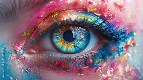 Eyes are the mirror of the soul, excellent eye make-up in an abstract, colorful and wonderful way. Generative AI
