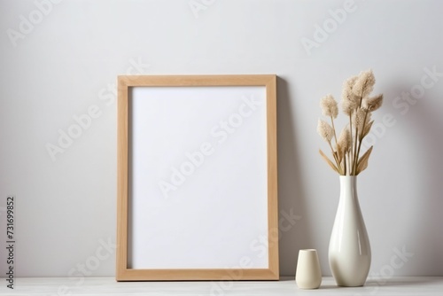 AI generated illustration of a picture frame with decorative vases featuring decorative plants