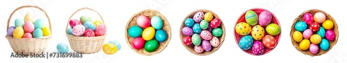 Set of Easter eggs in a basket transparent background