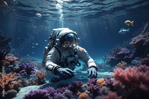 Swimming Astronaut in AI-Generated Underwater World