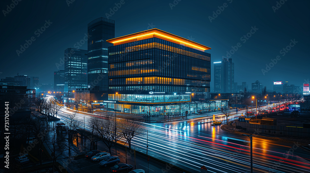 Obraz premium double exposure effect on uptown buildings and night traffic, long exposure (5)