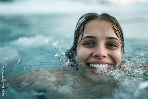 woman looking happy whilst swimming in cold water ice swimming © sania