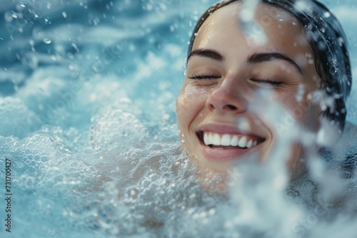 woman looking happy whilst swimming in cold water ice swimming