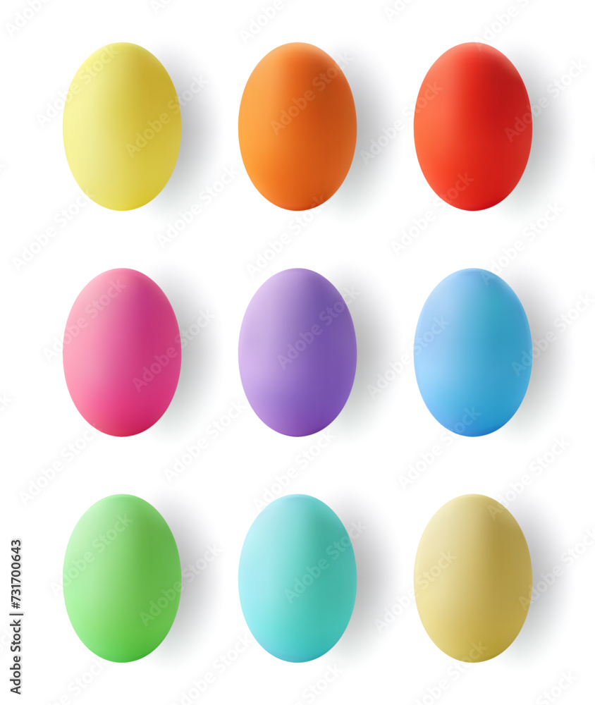 Vector set of colorful realistic Easter eggs on a white background. Easter eggs for creating Easter designs, cards.