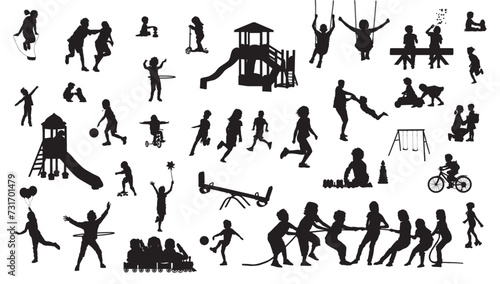 Kids playing silhouettes.
Children's playing in the park.