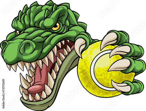 A crocodile, dinosaur or alligator lizard tennis sports mascot