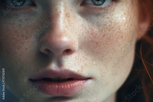 AI generated illustration of a female with freckles and blue eyes