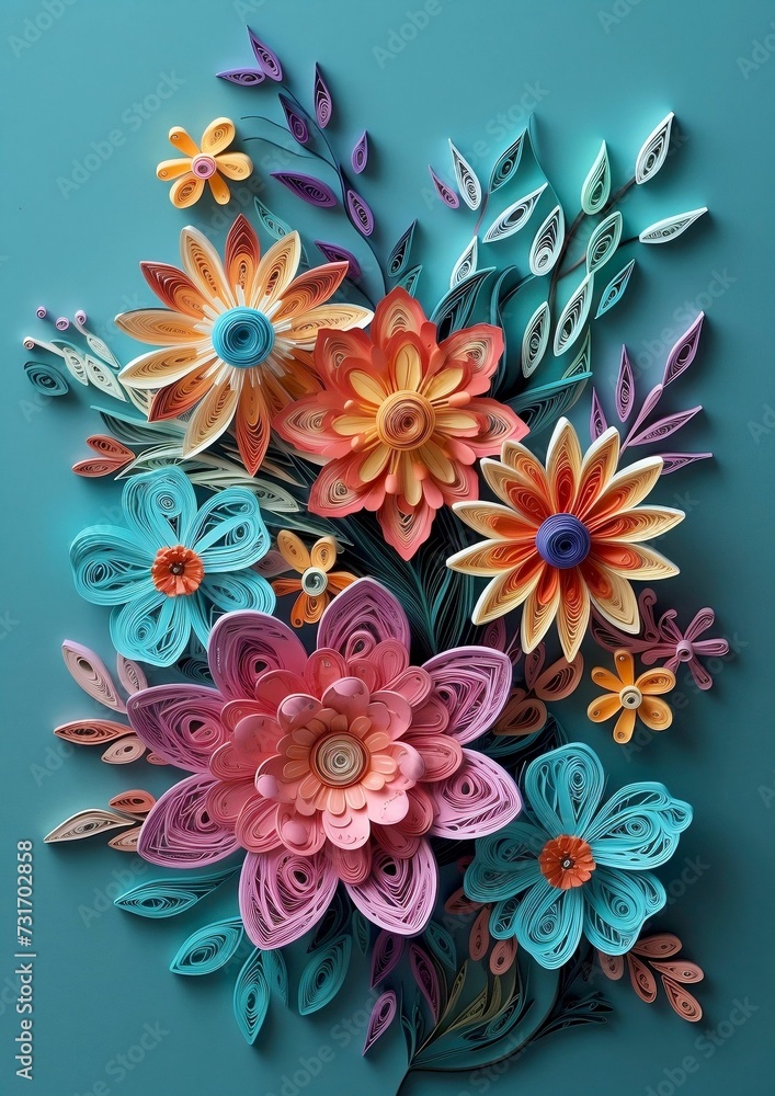 AI generated illustration of a backdrop of colorful paper flowers, perfect for a greeting card AI generated illustration of a backdrop of colorful paper flowers, perfect for a greeting card