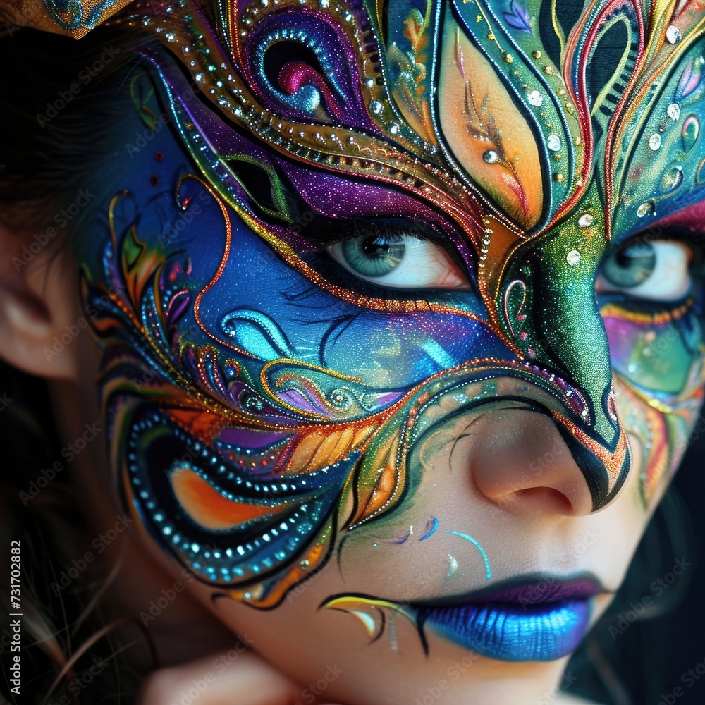 Special abstract face painting, face makeup for festivals for special occasions, for costumes Generative AI Special abstract face painting, face makeup for festivals for special occasions, for costumes Generative AI