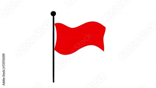 Waving red flag, hand drawn animation on a white background