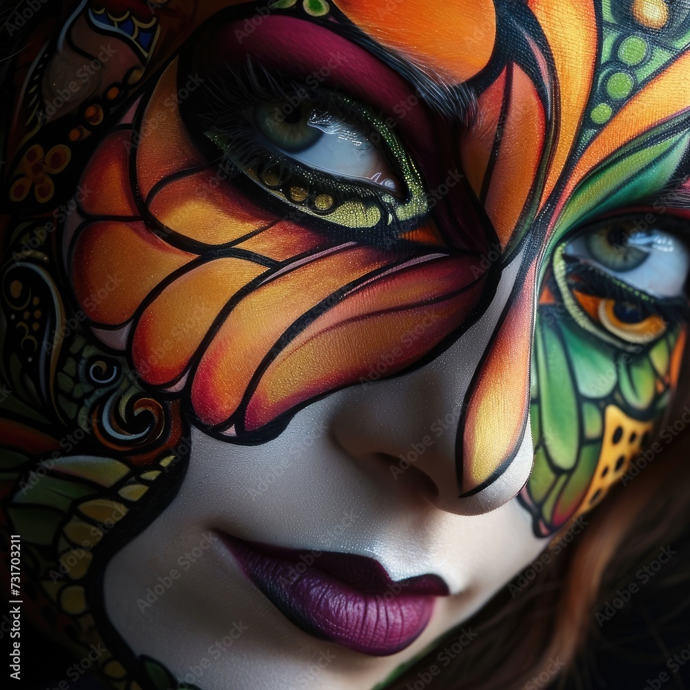 Special abstract face painting, face makeup for festivals for special occasions, for costumes Generative AI Special abstract face painting, face makeup for festivals for special occasions, for costumes Generative AI