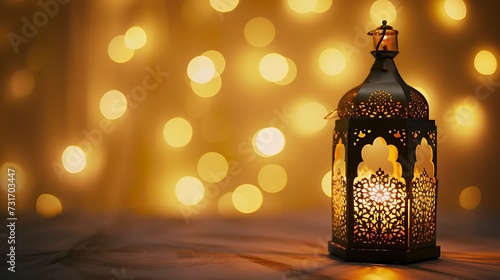 Ramadan and Eid concept light cream color new background with dates and arabic traditional lantern