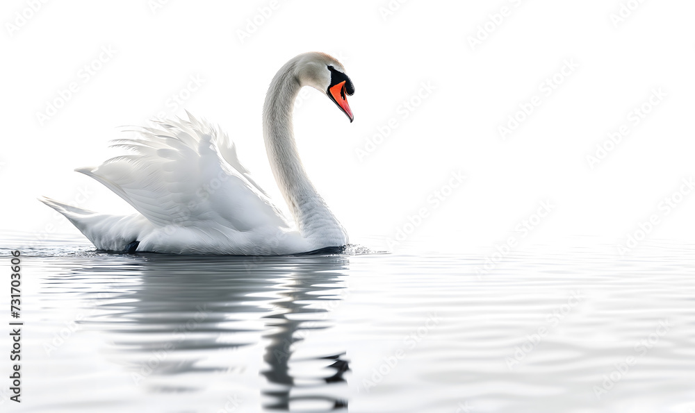 Fototapeta premium White Swan Bird on Lake Water Bird Animal Concept